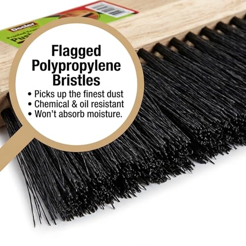Image of Black Indoor Push Broom Head - Heavy Duty Hardwood Block - Polypropylene Bristles - Deck Scrub Brush - Two Threaded Handle Holes for Better Assist (14 inch)