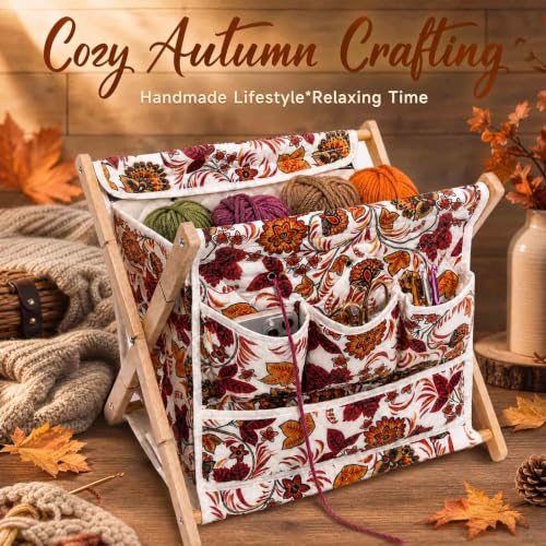 Image of Gkesgm Yarn Storage Organizer for Yarn Skeins,Large Crochet Yarn Holder Case for Carrying Projects, Knitting Needles, Crochet Hooks and Other Accessories