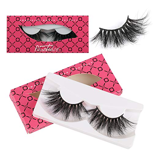 Pawotence 25mm Real Mink Eyelashes, Dramatic Long Strip Lashes Reusable Handmade Makeup False Eyelashes 1 Pair