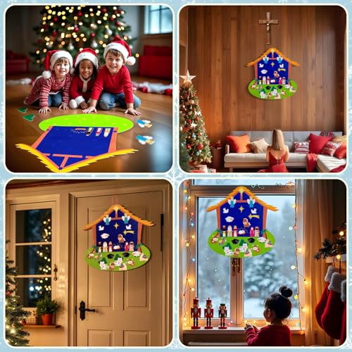 Ourwarm Felt Christmas Tree For Kids Wall, Felt Toddler Nativity Play Set With 30 Pcs Detachable Ornaments thumb #6