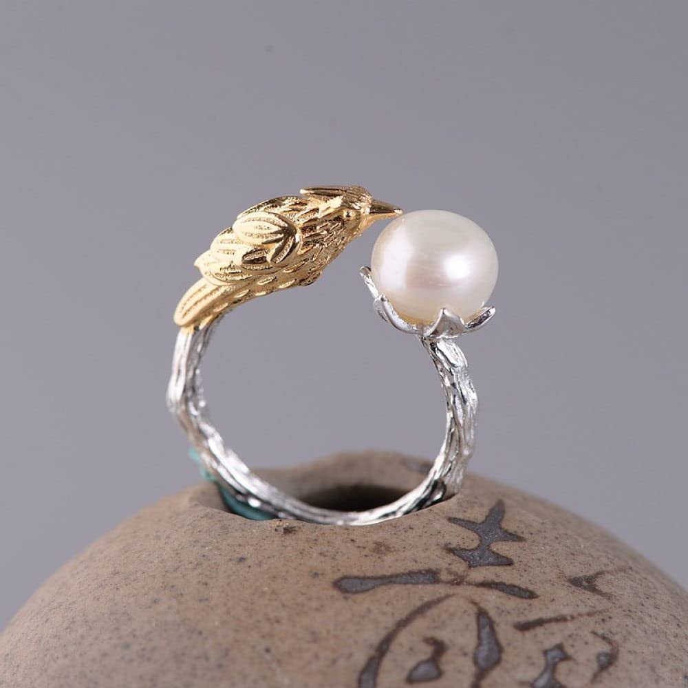 Anello In Argento 925 Da Donna,S925 Anello In Argento Sterling Placcato Oro Con Uccellino Anelli Regolabili Anello Per Dito Indice In Argento Anello Per Eternità Fascino Per Matrimonio Gioielli Reg