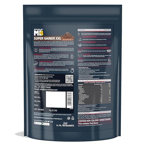 Image of MuscleBlaze Super Gainer Xxl Powder (Chocolate Bliss,1 Kg / 2.2Lbs,10 Servings)|Muscle Mass High Protein Gainer,1 Count