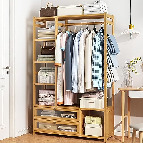 Perchero de bambú elegante con estante cuádruple de diseño para vestidor 8