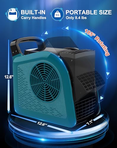 LZLXXLZL Air Mover Blower Fan - Carpet Dryer for Cooling, Drying and Ventilating, 355CFM Powerful Floor Fans for Home and Garage with 3 Speeds, High Velocity Utility Fan with 2 Outlets, 130W, Blue