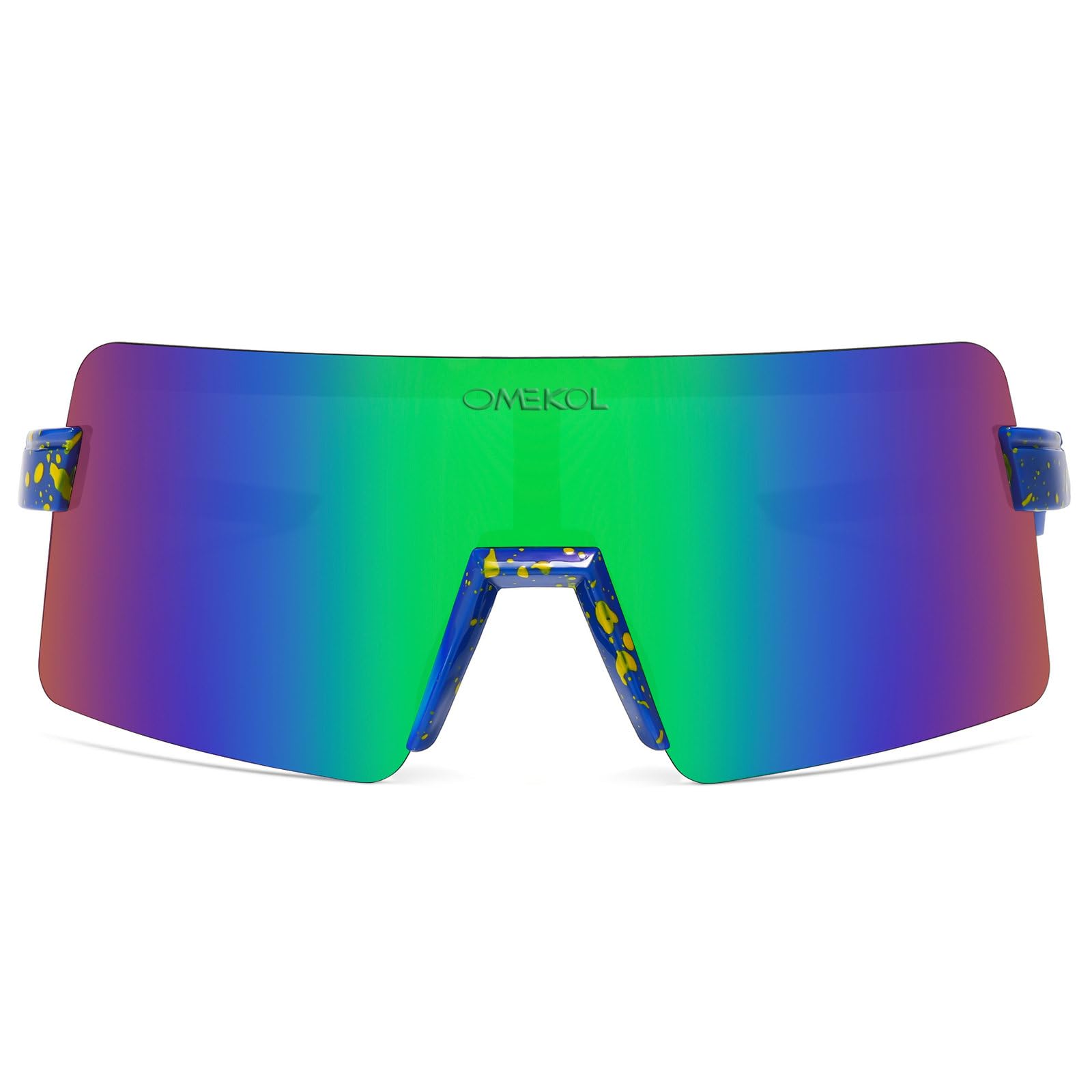 Occhiali da sole sportivi polarizzati Occhiali da sole Ciclismo UV400 Mountain Bike Occhiali MTB Equitazione Bicicletta Occhiali Outdoor, Montatura blu con puntini gialli/lenti blu, Medium