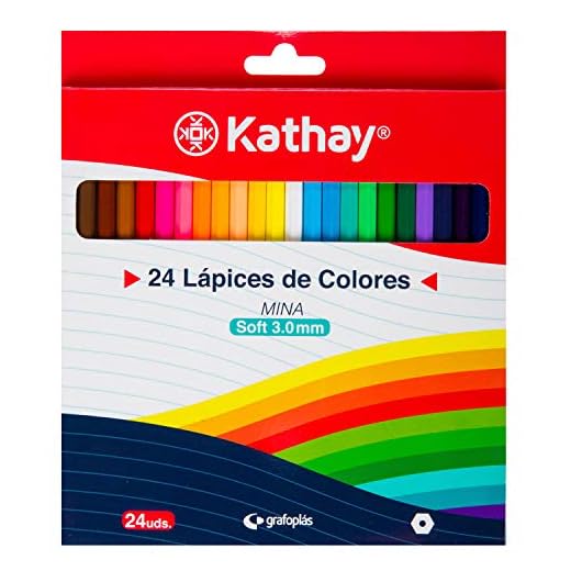 Kathay 86233699. Caja de 24 Lápices de Madera de Colores, Mina Soft 3.0mm, Perfectos para Colorear