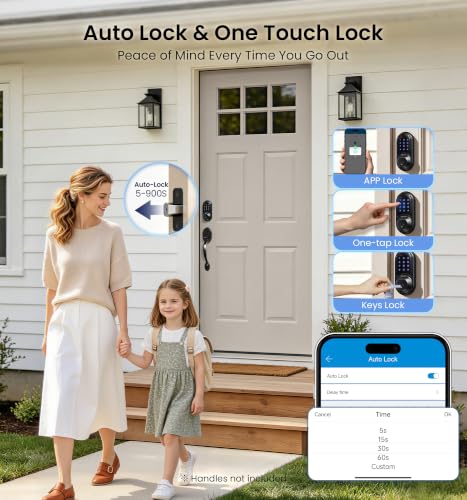 Image of Veise RZ07 Fingerprint Smart Door Lock Deadbolt, App Control, Matte Black | Remote Access Sharing, Fob Unlock, Keyless Entry for Front Door, Auto Lock, User Management, Easy Install, Low Battery Alarm