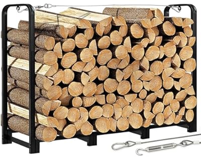 GPUSFAK 4FT Firewood Rack Stand - Fireplace Wood Storage Stacker Holder Heavy Duty Pile Logs Rack Holder for Outdoor Indoor Metal Firewood Logs Stacker, Black