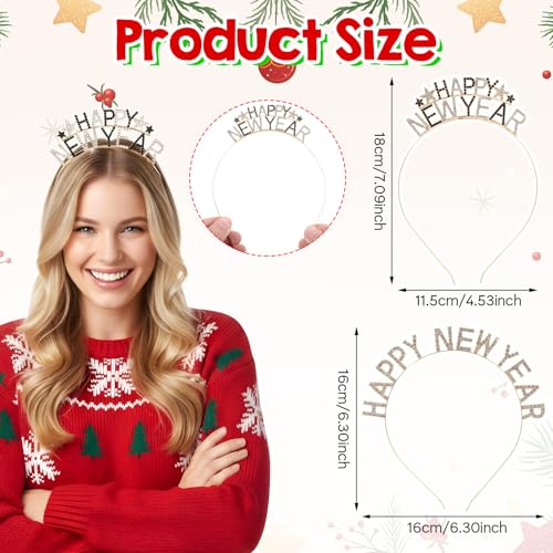 2 Pack Happy New Year Headband for Women 2026, New Year Headpiece Tiara Crown for Newyear Eve Party Supplies Holiday Gifts - Image 3