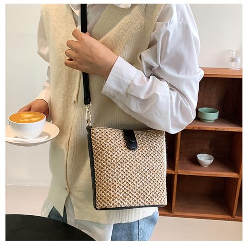 Women 2025 Summer Purse Straw Woven Cross Body Bucket Bag Trendy Shoulder Handbag Casual Tote Travel Beach2
