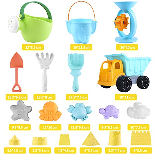 image for Auney Beach Toys Set for Kids 20 PCS - Sand Water Wheel, Castle Molds,