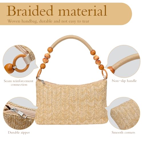 Bolso pequeño de paja con asa de madera para mujer miniatura 5