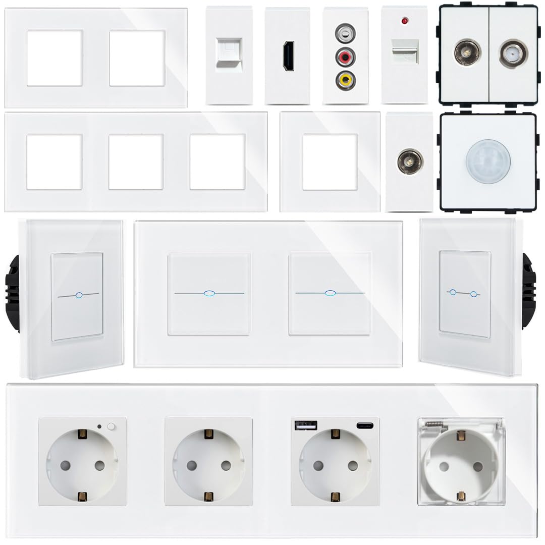 WLAN Steckdose & Touch Lichtschalter Wechselschalter Dimmer | LED beleuchtet | SmartHome | Alexa/Google Home kompatibel | Glasrahmen | LUXUS-TIME (WLAN Raumthermostat)