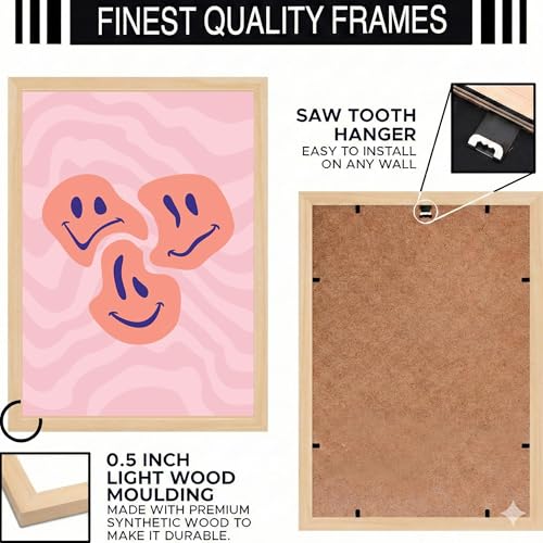 Image of BLINKART Smiley Face Aesthetic Modern Art Walls With Frame | Natural Wood Texture | Living Room Bedroom Office Wall Decoration | Poster Home Decor Frames Wall Bedroom | 12x8 Inches (D574)