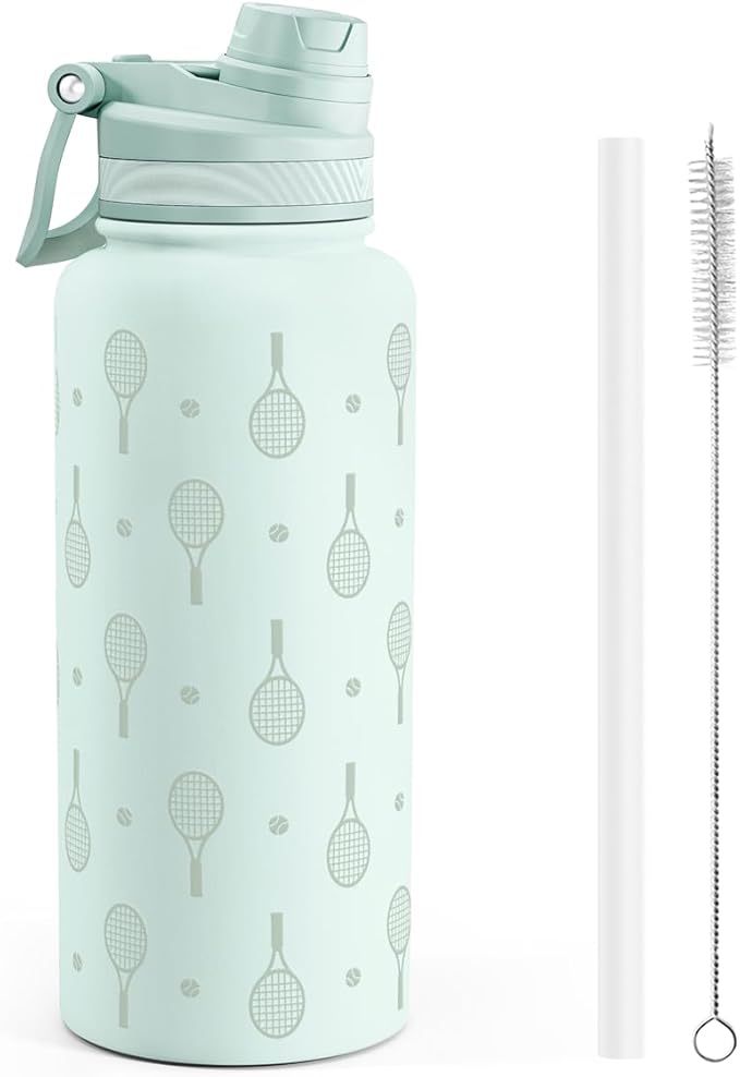Tennis Stainless Steel Water Bottle with Strap 32oz, Insulated Bottles