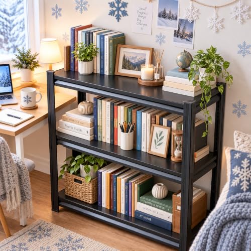 Image of 3 Tier Book Shelf, Adjustable Tall Bookcase with Storage Shelves