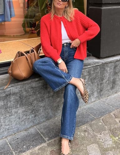 Image of Arssm Womens Cute Cardigan Sweater Long Sleeve Crewneck Button Down Cardigans Knit Top Fashion 2024 Knitwear(Red-M), Medium