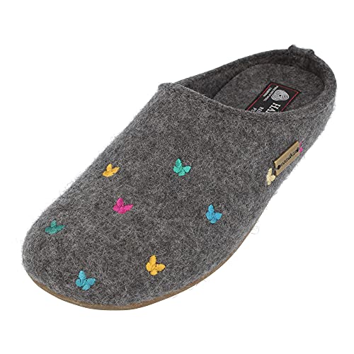 HAFLINGER Fafalline Wool Felt Butterfly Motif Womens Slip On Mule Slippers Unisex