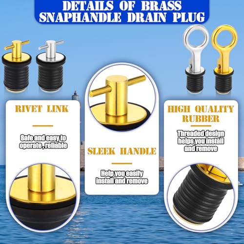 Image of MorningRo 4 Pcs 1 Inch Boat Plugs Boat Drain Plug with Brass Snap and T Handle Drain Kayaks Accessories Stainless Steel