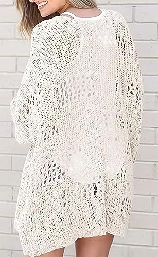 Image of sysinside Women's Crochet Knitted Open Front Cardigan Oversized Boho Beach Fall Outwear