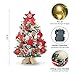 WBHome 1.8 Feet Pre-lit & Pre-Decorated Tabletop Christmas Tree, Red White Ornament Decorations with Pine Cones, Snow Flocked Mini Christmas Tree with Lights, 35 Bulbs (1.8FT)