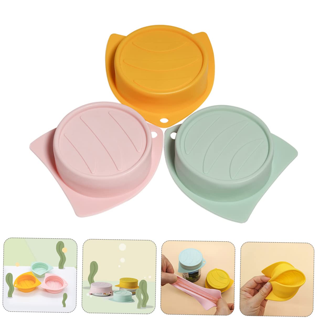 Ciieeo Pet Can Cover Set 3 Pieces Silicone Dog Cat Food Lid Reusable Airtight Lid for Canned Dog Practical for Pet Feeding
