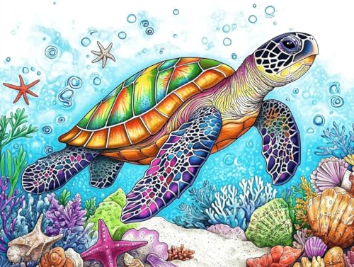 Pintar por Números Adultos de Tortuga Marina Kit Completo con Acrílicos y Pinceles 50x70 cm 0F-182