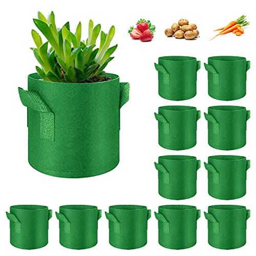 WHATWEARS 5 Gallon Plant Grow Bags 12 Pack Heavy Duty Thickened Nonwoven Fabric Pots with Handles, Vegetable Plant Bags, Tomato Plant Bagsfor Vegetable/Flower/Plant/Fruits Outdoor (Green)