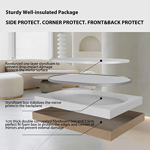 Howofurn Oval Bathroom Mirror, 20’’X30’’ Wall Mounted Mirror, Vanity Wall Mirror W/Stainless Steel Metal Frame & Pre-Set Hooks For Vertical & Horizontal Hang, Ideal For Bedroom-Silver #TOP7