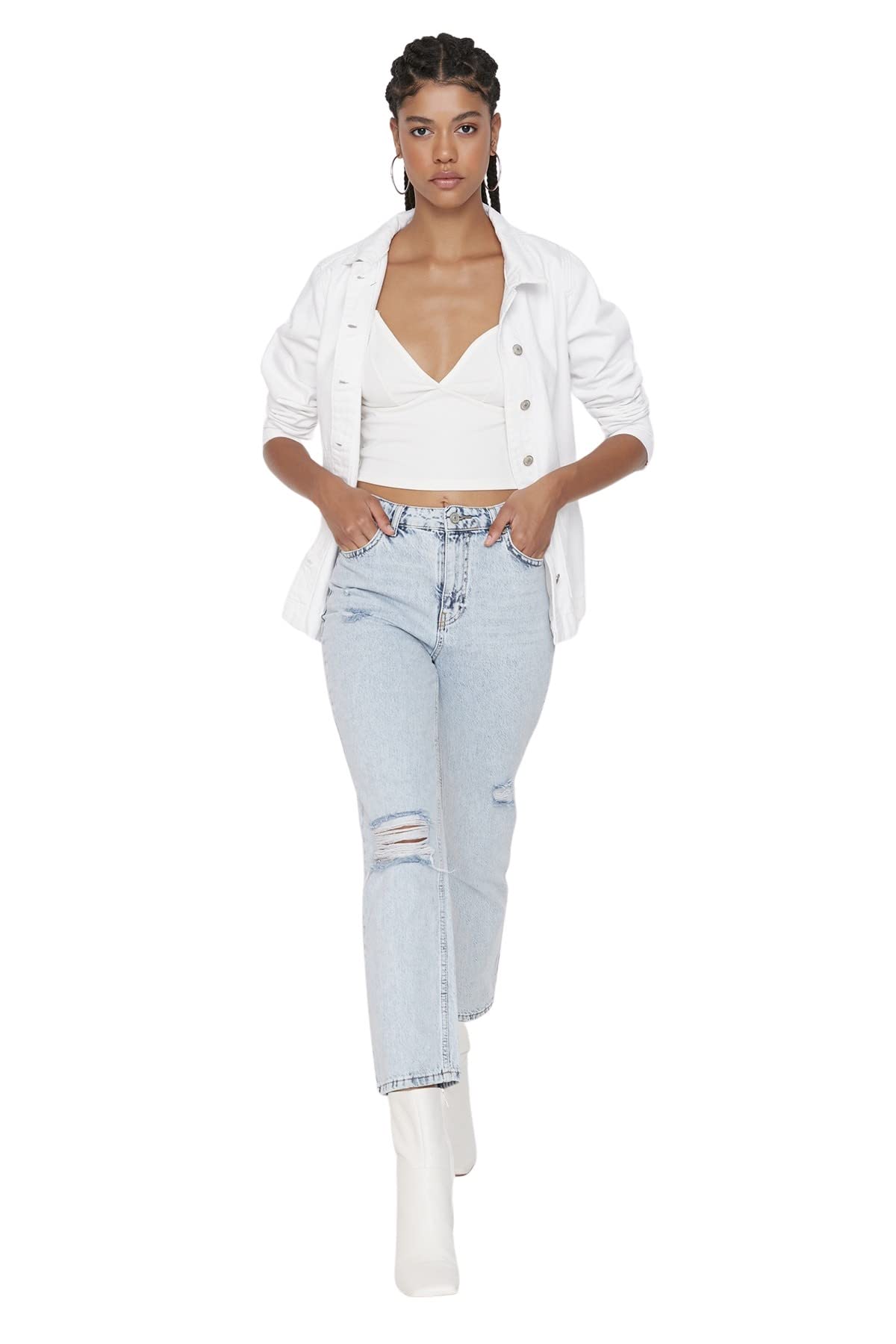 Trendyol Women High Waist Straight Leg Bootcut & Flared Jeans Light Blue