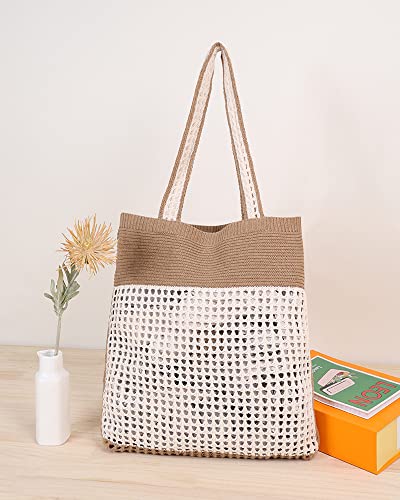 Image of ENBEI Beach Bag Crochet Tote bag for Women,Aesthetic Boho Large Bag,Foldable&Lightweight,Shopping,Beach,Travel,Daily Use
