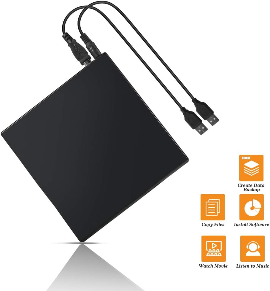 External DVD Drive, Portable USB2.0 CD Burner Ultra Slim CD-RW Player Optical DVD Drive Plug and Play for MPC Laptop MacBook Windows XP/Win 7/Win 8/Win 10/Vista/Linux/Mac OS
