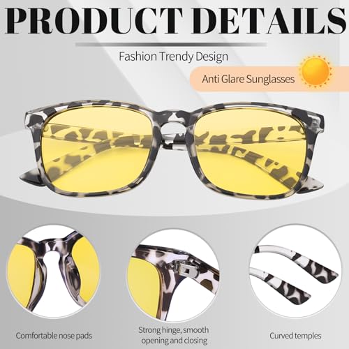 Image of Polarized Sunglasses for Women Men Night Vision Glasses Anti Glare | Yellow Anti Glare UV400 Lens, Lightweight Square Frame, for Day Night Use, Driving, Fishing, Cycling, Traveling
