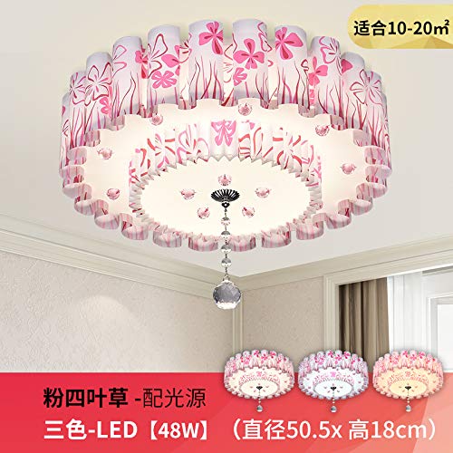 Bedroom Lamp Led Ceiling Lamp Warm and Romantic Princess Room Girl Wedding Room Living Room Lamp Clover-Pink Tri-Color Dimmable LED [48W]