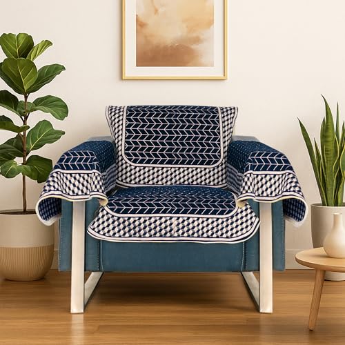 Image of Premium Chenille Woven Anti-Slip 1 Seater Sofa Cover with Arm Rest | L-Shape Sofa Seat Protector for Living Room | Durable & Stylish Slipcover - Dark Grey 3D