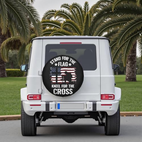 Image of American Flag Spare Tire Cover Stand for The Flag Wheel Cover 15 Inch | Red White Blue，Polyester，Protectors Tire Cover，Waterproof，Dust-Proof，Universal，Fit for RV Jeep SUV Motor Travel Camper Tires