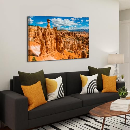 Image of Bryce Canyon National Park Canvas Wall Art Utah Beautiful Orange Mountain Photograph Picture Home Decor for Living Room Bedroom Office Wall Decoration Modern Artwork Framed Ready to Hang 32x48 inch
