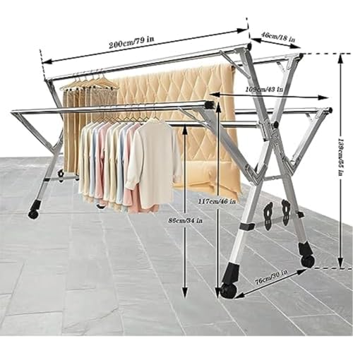 Étendoir à linge extensible en acier inoxydable de 200 cm - 7