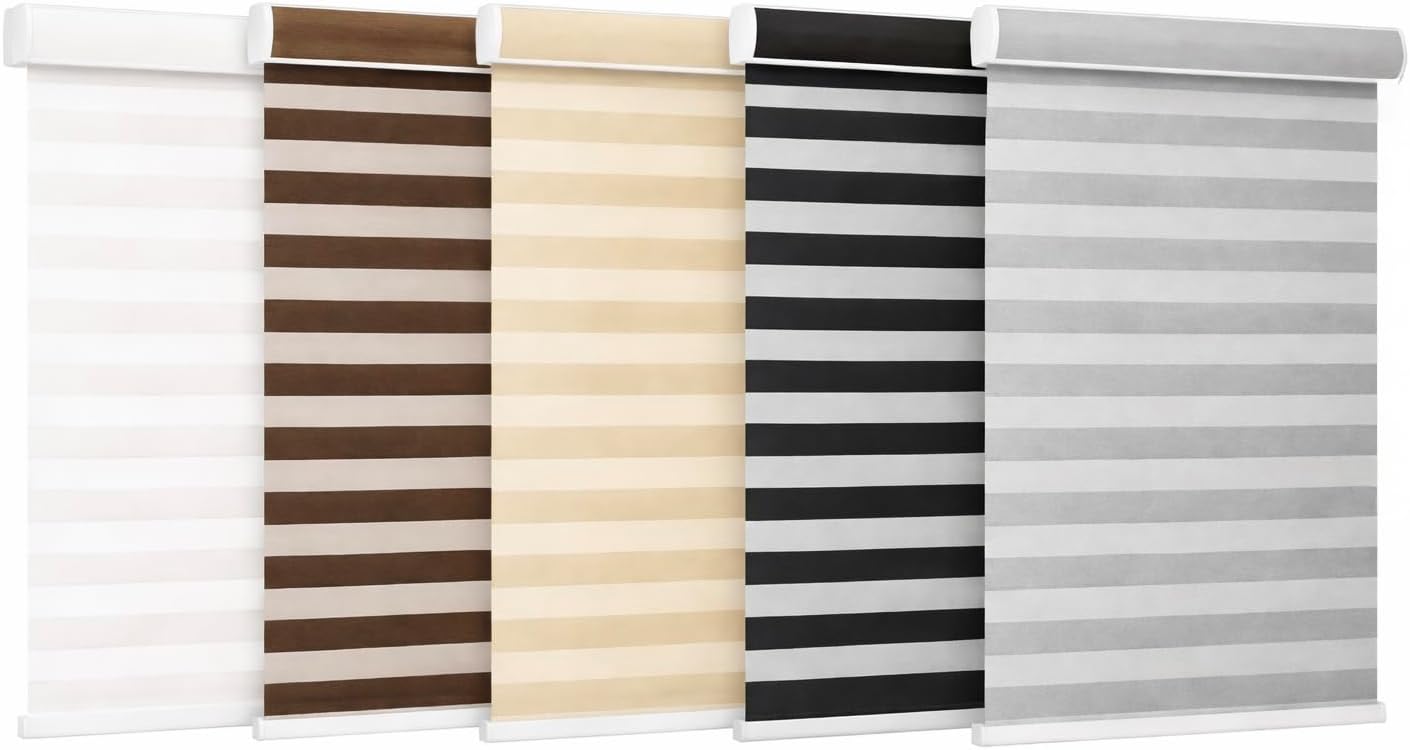 DEEPSAGE 2025 Upgraded Custom Zebra Blinds – Cordless, or Motorized Options Blackout Dual Layer Shades for Room Darkening & Privacy Available in 6 Colors(White)
