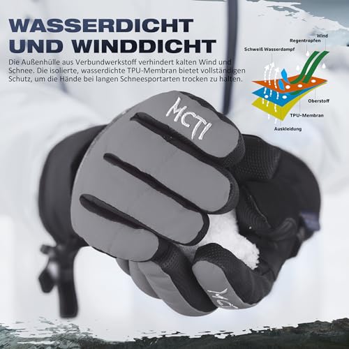 Foto von Kineed Skihandschuhe Damen Touchscreen Winterhandschuhe Wasserdicht Snowboardhandschuhe Winter Warm Schnee Handschuhe Winddicht 3M Thinsulate Grau M