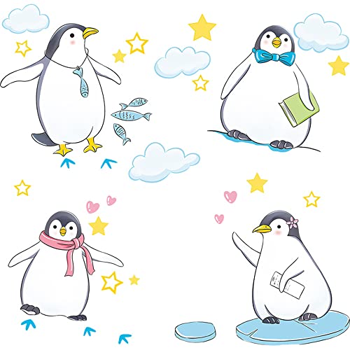 Waft Yearn Super Cute Penguins Decals Decor Lovely Animal Wall Sticker Baby Room Cartoon Arctic Scenery Art Wall Clings Removable Vinyl Stickers For Nursery Boy‘s Girl's Bedroom Kid's Room School Living Room Bedroom Tv Sofa Web Hosts Background Decoration Murals #TOP4
