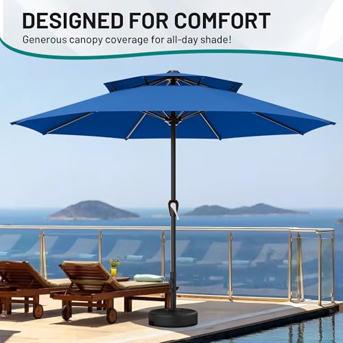 Image of AreShark 12ft 2 Tiers Patio Umbrella - Outdoor Umbrella Waterproof UV Protection, Market Table Umbrella w / 8 Sturdy Ribs&Crank for Pool, Porch, Garden(Royal Blue)