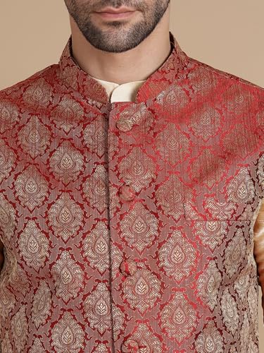 Image of Men's Silk Blend Solid Kurta Dhoti Set with Designer Ethnic Nehru Jacket