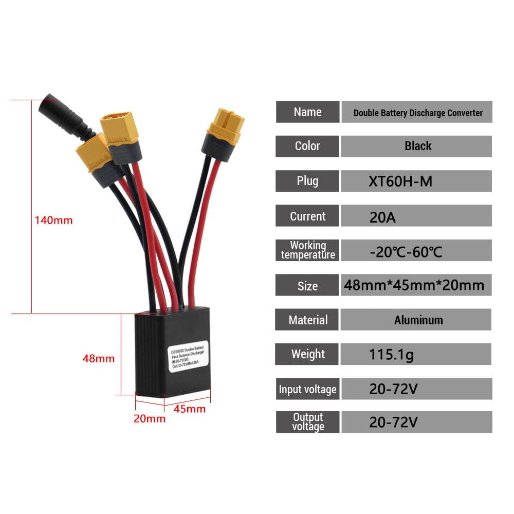 Adaptador Nutriess Dual Battery Connector, 20 V a 72 V, 40 A, bicicleta eléctrica, convertidor de doble batería, balance de paquete, adaptador de conexión, (40 A)