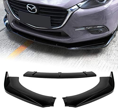 Universal 3PCS Front Bumper Lip Kit, Sport-Style Splitter Trim Protection Spoiler, Air-Dam-Chin-Diffuser (Black)