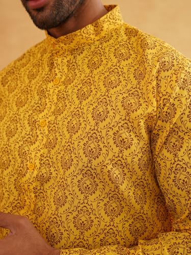 Image of SOJANYA (Since 1958 Men's Cotton Blend Navy Blue & Black Printed Kurta & White Churidar Pyjama Set