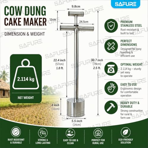 Image of Stainless Steel Cow Dung Cake Maker - Manual Gobar Upla Making Machine | Heavy Duty Cow Dung Compression Tool for Uniform Fuel Cakes | Durable Rural & Farm Use Equipment