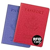 2 Pack Passport Holder For Women Kids, RFID Blocking Passport Wallet Red&Light purple