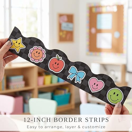 Beautiful Scalloped Bulletin Board Borders for Classroom Decor - 60 Smiley Face Strips for Up to 3 Boards 4x6 ft, Durable Decoration and Teacher Must Haves for a Warm Welcoming Classroom - Image 6