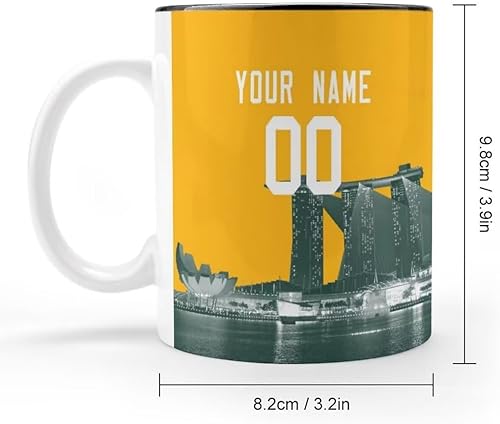 Miniatura 2 de Taza de café personalizada, taza de fútbol de cerámica, vista nocturna de la ciudad, número de nombre personalizado, para fanáticos del deporte,